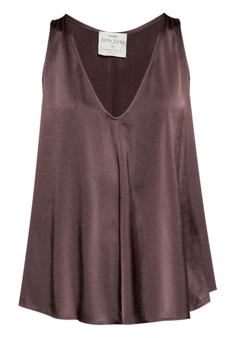 Blusa in seta con scollo a V in marrone Forte Forte - donna